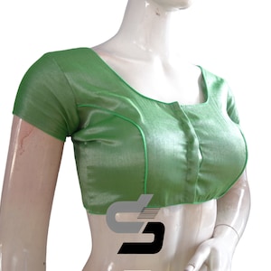 Green Color Tissue silk Readymade saree blouse From D3 Blouses, Indian Designer Blouses in USA
