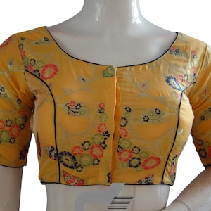 Yellow Saree Blouse USA, Yellow Readymade Blouse, Banarasi Brocade silk blouse, Indian Choli Top in USA.