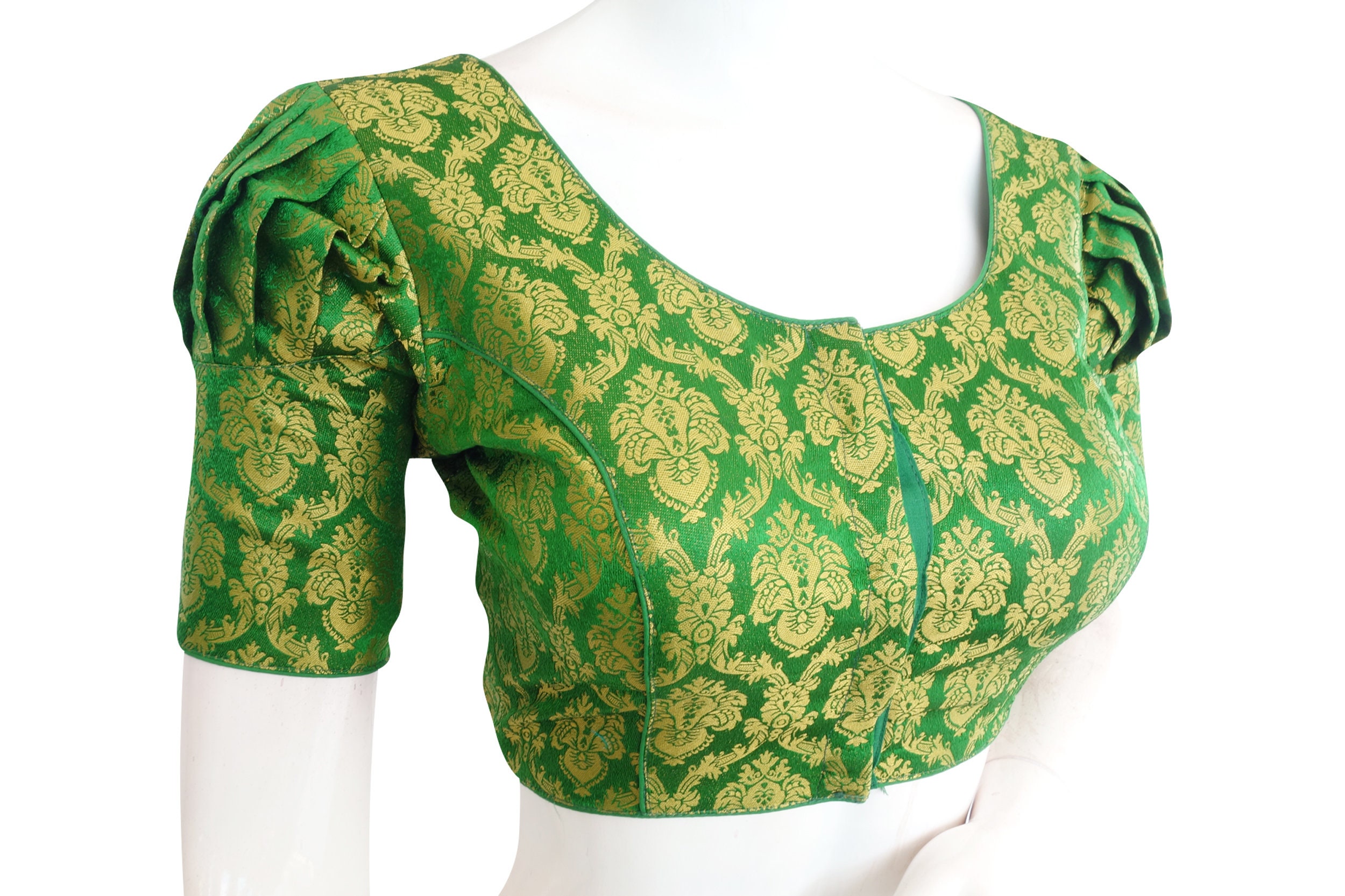 Green Color Brocade Silk Readymade Saree Blouse with Puff | Etsy