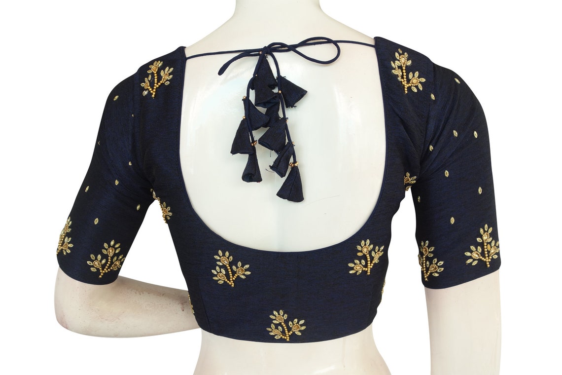 navy blue blouse aari work