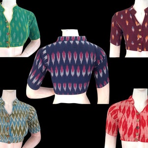 Structured Indigo Ikat Blouse with Collar