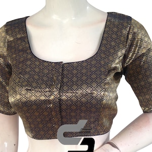 Navy Blue Color Premium Brocade Silk Ready made Saree Blouse, Indian Choli top in USA