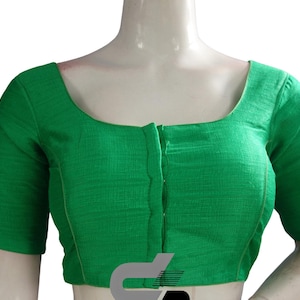 Green Color Plain Semi Silk Readymade Saree Blouse | USA