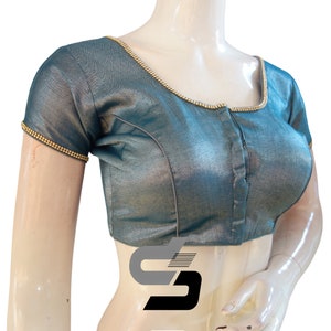 Blue Color Tissue silk Readymade saree blouse From D3 Blouses With Stone Work, Indian Designer Blouses in USA
