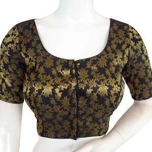 Black Color Brocade Silk Readymade Saree blouse, Indian Readymade Blouse