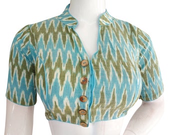 Ikkat Collar Readymade Blouses, Indian Saree Blouse, Crop top, Tunic top in USA