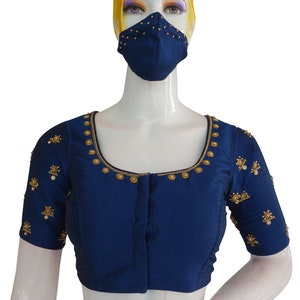 navy blue blouse aari work