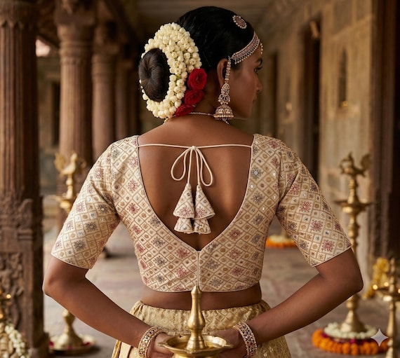 ロンハーマンIndian Embroidery Blouse Floral Embroidery Semi Silk Saree Blouse: Indian Designer