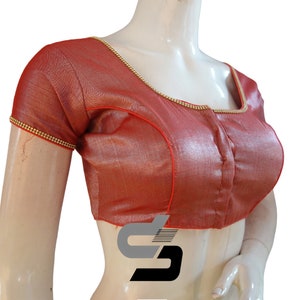 Red Color Tissue silk Readymade saree blouse From D3 Blouses With Stone Work, Indian Designer Blouses in USA