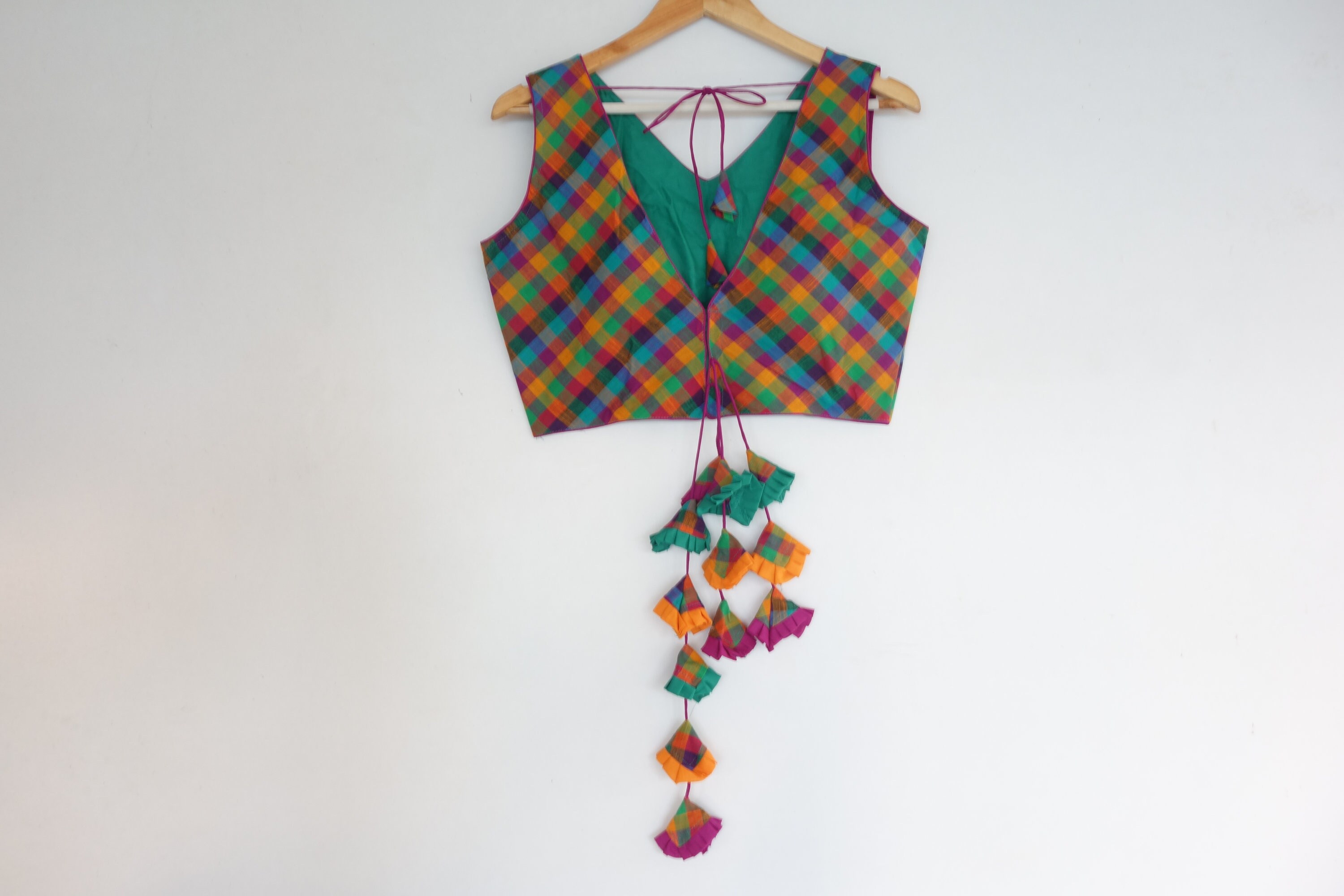 Cotton Checks Designer Readymade saree blouse With Tassels | Etsy