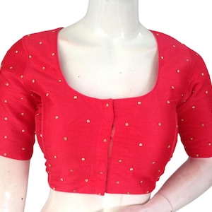 Elegant Peach Pink Moti Stone Work Semi Silk Ready made Blouses for Your Saree | USA