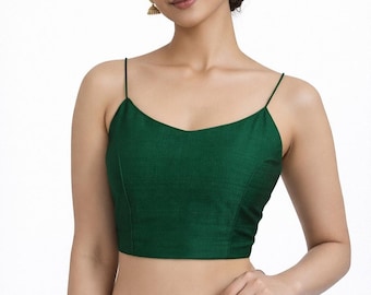 Green Saree Blouse | Sleeveless Designer Choli | Readymade Indian Blouse for Weddings and Parties