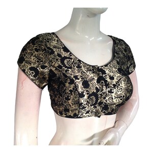 Black Color Brocade silk Readymade saree blouse, Ready to wear blouse, Indian sari blouse, Crop top in the USA