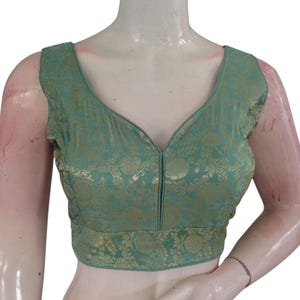 Dreamy Pastel Green Banaras Silk Ready made Saree Blouse - USA