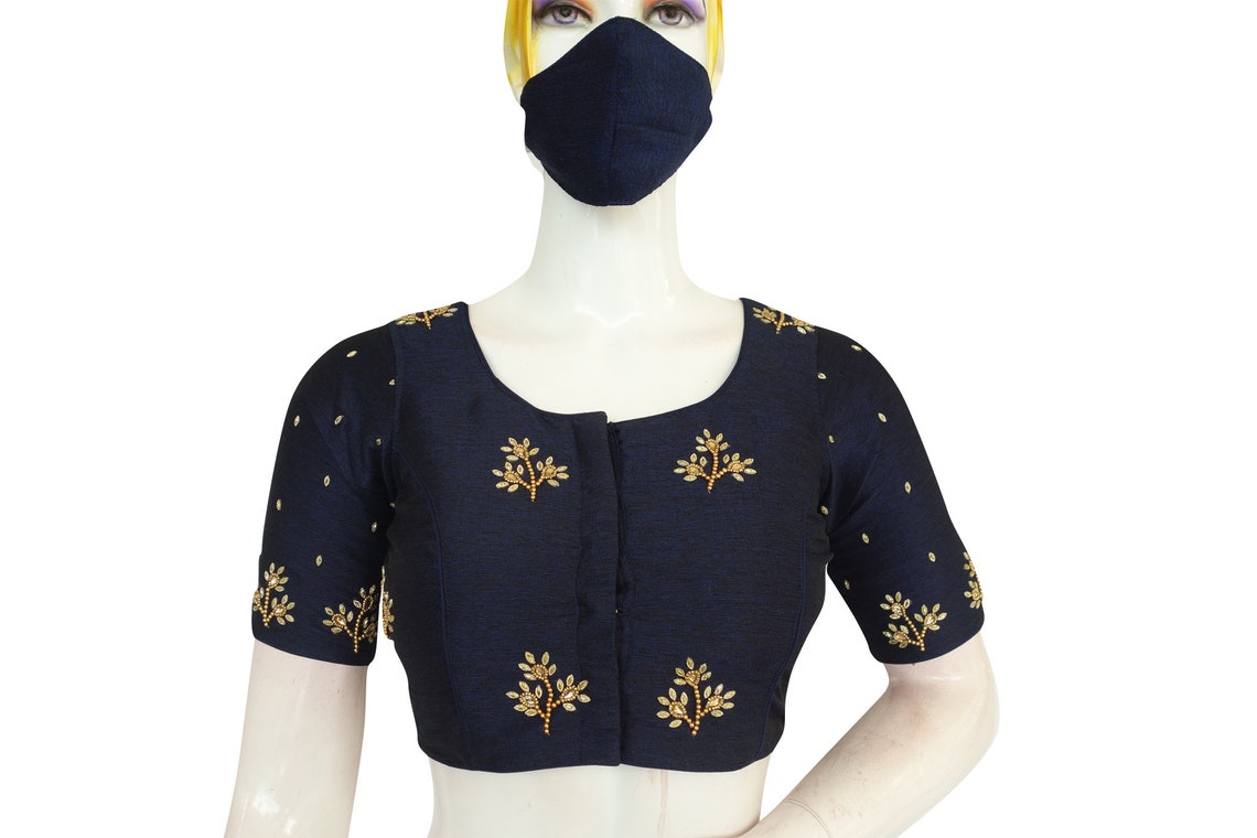 navy blue blouse aari work