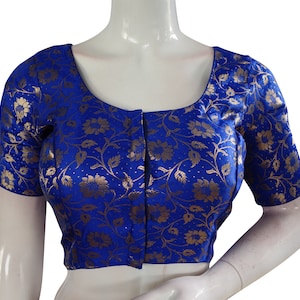 Blue Color Premium Banaras Brocade Silk Readymade Saree Blouse