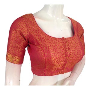 Pretty in Pink: Brocade Silk Blouse with Border Sleeves | USA