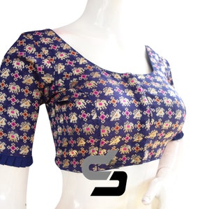 Purple Color Brocade Readymade Saree Blouse With Border Sleeves, Indian  Brocade Blouse in USA