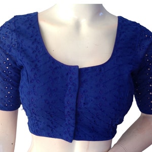 Blue Hakoba Cotton Saree Blouse: Readymade Indian Choli Top