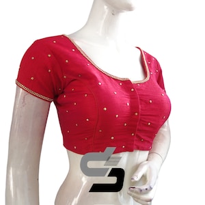 Pink Plain Moti Stone Ready-Made Blouses, Unleash Your Inner Diva and Step Up Your Saree Game