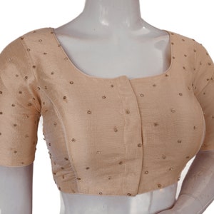 Light Peach Color Plain Moti Stone Work Readymade Saree Blouse | USA