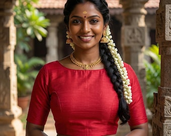 Pink Color Boat Neck Readymade Saree Blouse, Indian Choli Top in USA,Princess cut