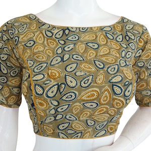 Kalamkari Boat Neck Readymade saree blouse, Indian cotton Readymade blouse in USA