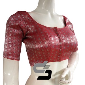 Red And Silver Mixed Brocade silk Readymade saree blouse, Ready to wear blouse, Indian sari blouse,Crop top in USA