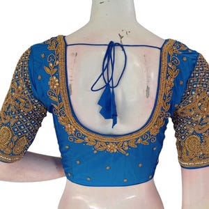 Serene Blue Bridal Aari Handwork Silk Saree Readymade Blouse| USA