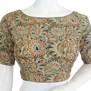 Kalamkari Boat Neck Readymade saree blouse, Indian cotton Readymade blouse in USA