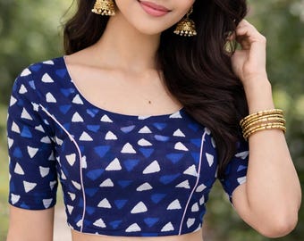 Cotton Saree Ready-made Blouse | High Neck Choli Top | Princess cut