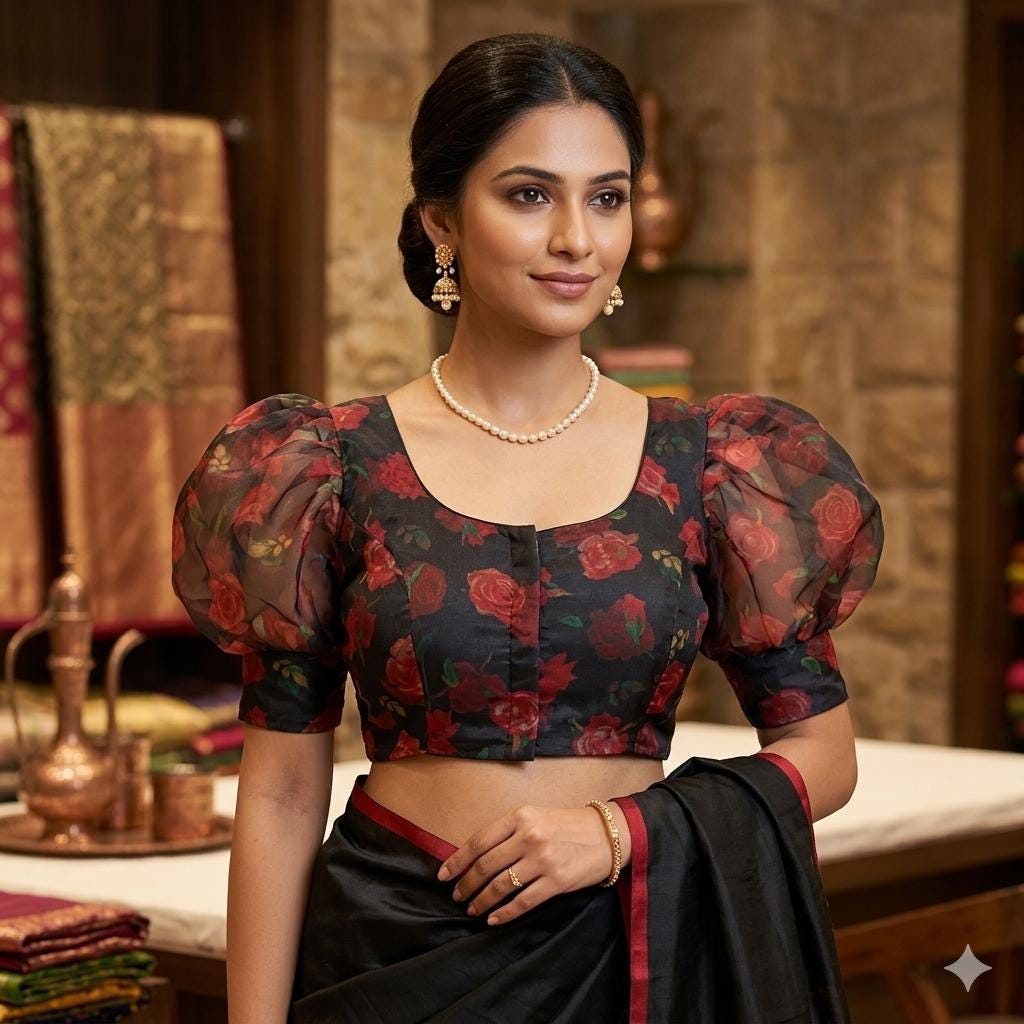 Trendy Organza Balloon Sleeves Designer Saree Blouse | USA - Etsy