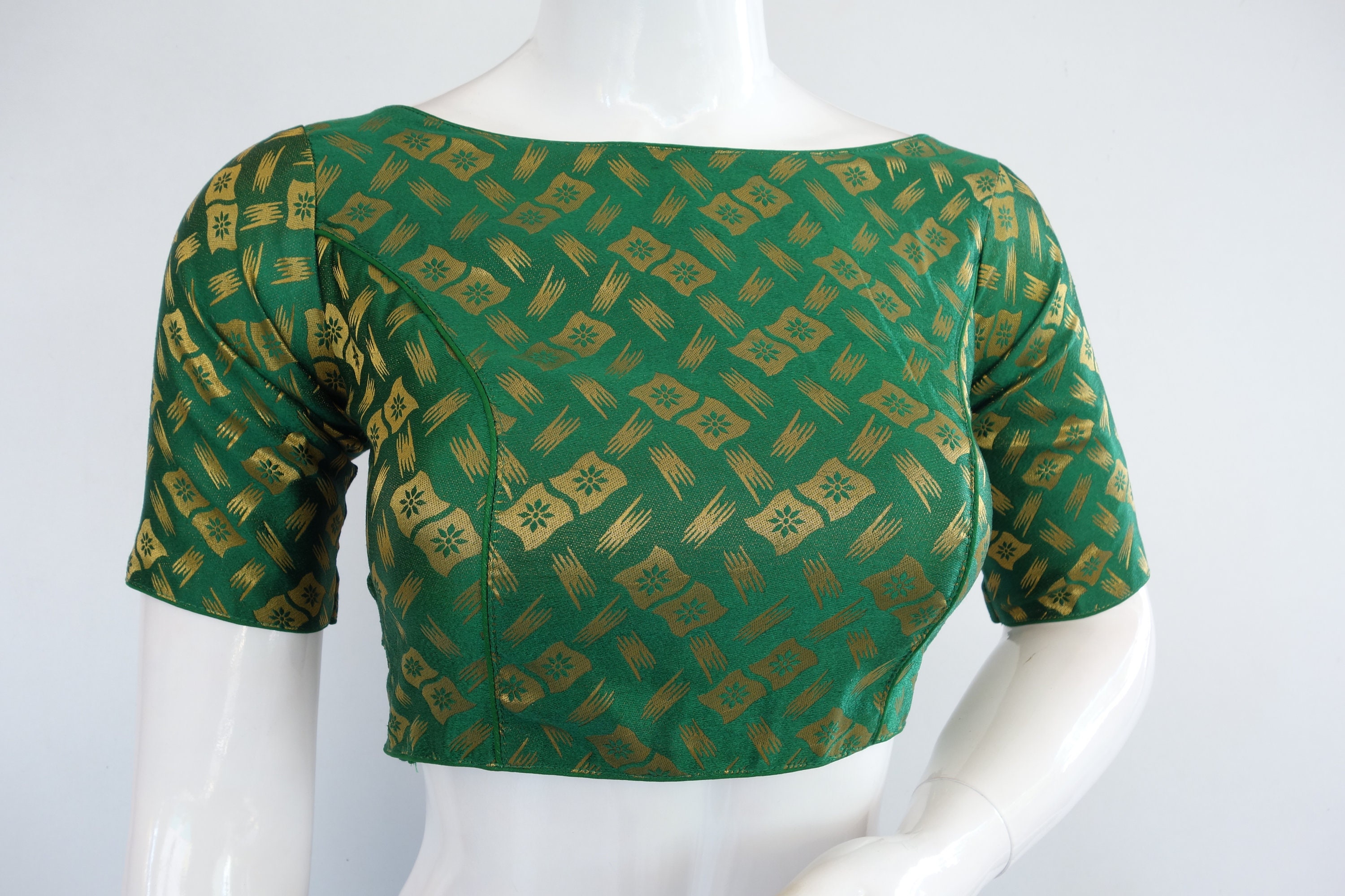 Green Color Brocade Silk Designer Boat Neck Readymade Saree - Etsy