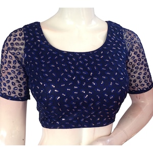 Navy Blue Saree Blouse, Readymade Saree Blouse, Indian Choli Top in USA, Designer Saree Blouse