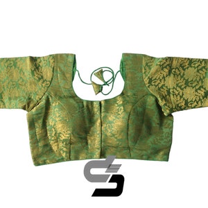 Green Color Plus Size Brocade Silk Readymade Saree Blouses, Indian Ethnic Blouse in USA