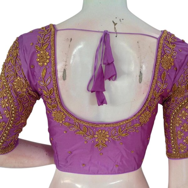 Lavendar with Violet Semi Silk Saree With Hand Work Blouse Combo