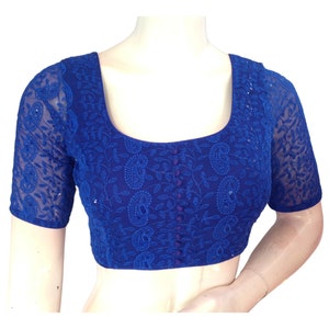 Blue Saree Blouse, Readymade Saree Blouse, Indian Choli Top in USA, Chikankari Embroidered Saree Blouse