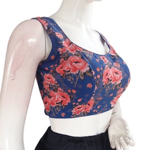 Navy Blue Color Designer Organza Sleeveless Readymade Blouse for Sarees, Indian Designer Blouses in USA