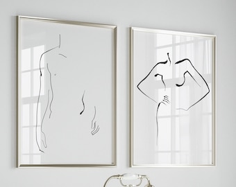 Couples Line Art Print Set: Minimalist Body Silhouette (Digital Download)