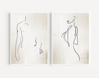 Man and Woman Line Art Set of 2, Couples Body Outline, His and Her Silhouette Posters, Sensual Line Art, Modern Minimalist, Contemporary