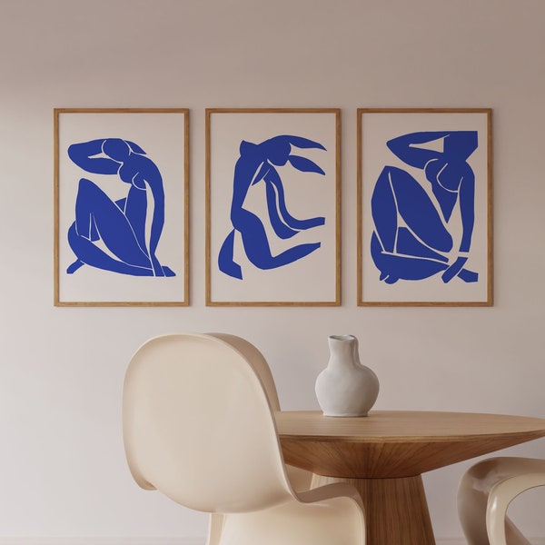 Set of 3 Henri Matisse prints, Blue woman poster, Museum Exhibition poster, Papiers Découpés Print, Nu blue art, Vintage cut-out, Modern art