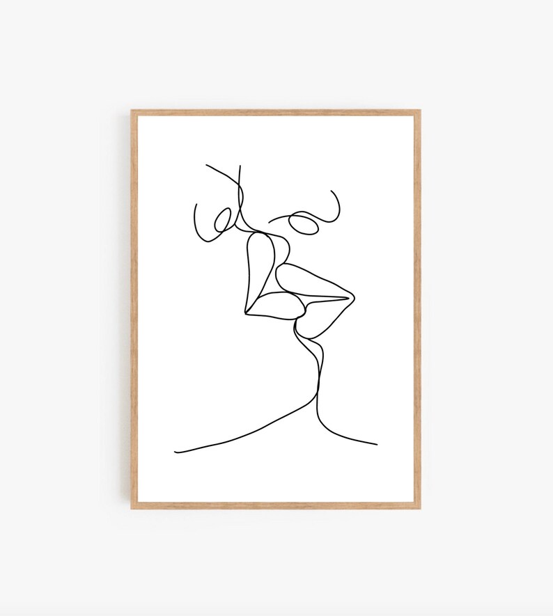 Couple Kissing Line Art Man and Woman Line Art Couples Etsy