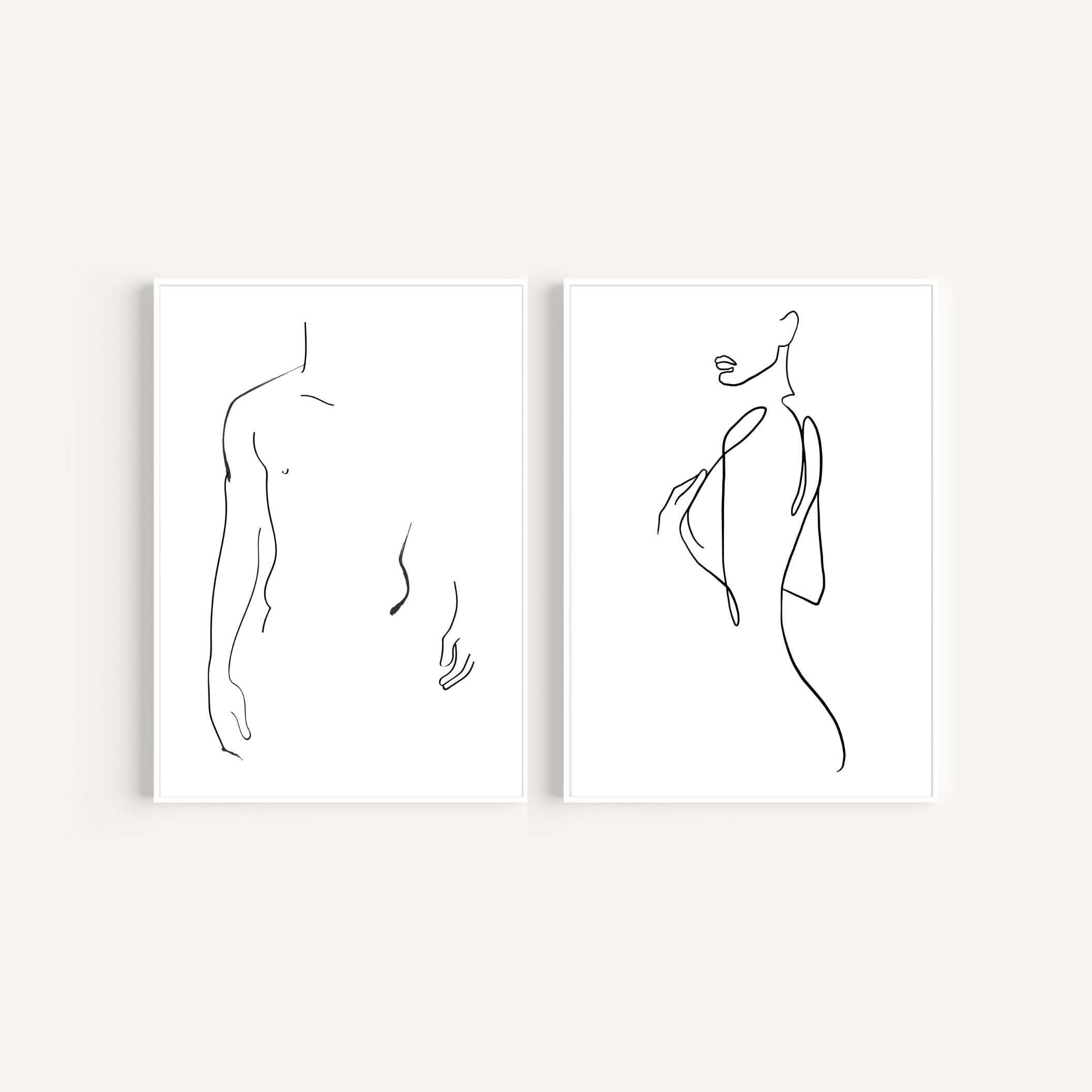 Man and Woman Line Art Set of 2, One Line Drawing, Body Outline Prints ...