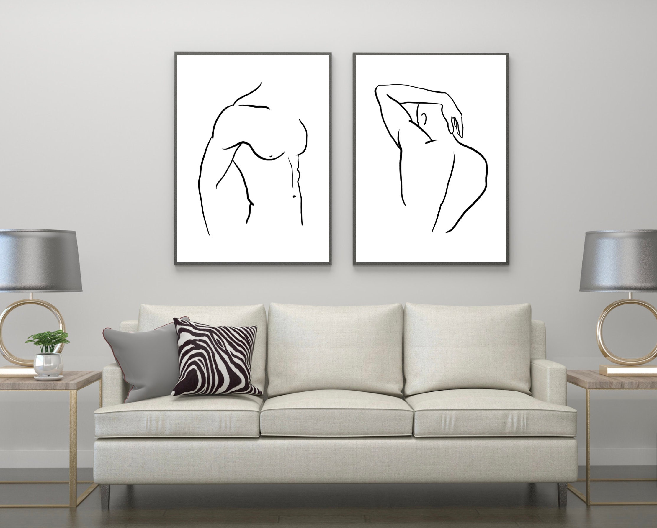 Set of 3 Line Art Prints Single Line Art Male Body Print Etsy