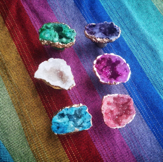 Bright Coloured Quartz Crystal Geode Cabinet Handles