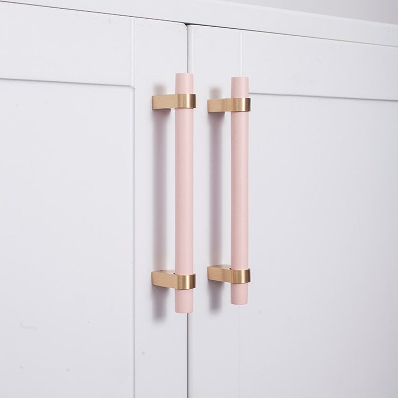 Baby Pink and Gold Bar Pulls/ Wooden Drawer Etsy