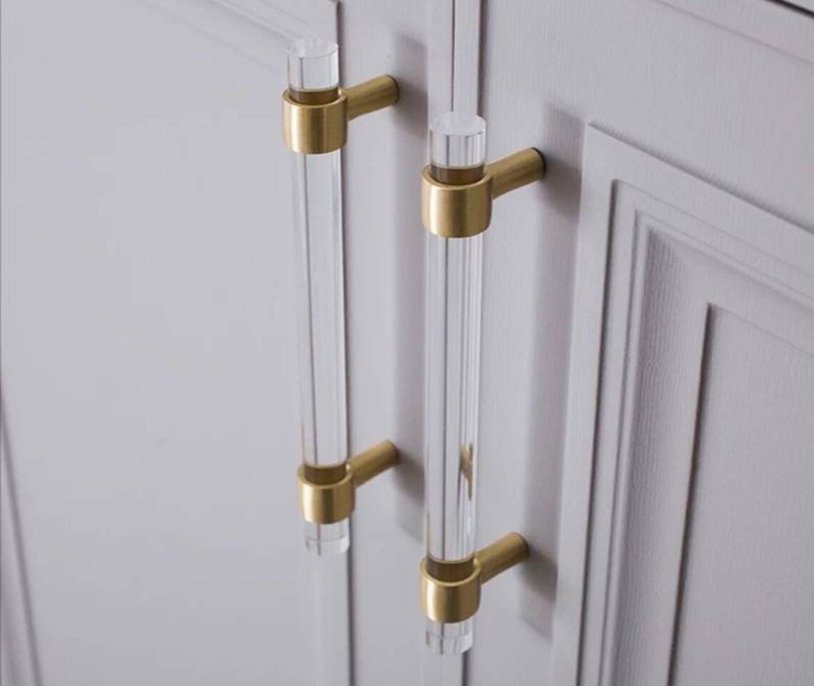 Clear acrylic bar Handles with brass ring fixings Etsy