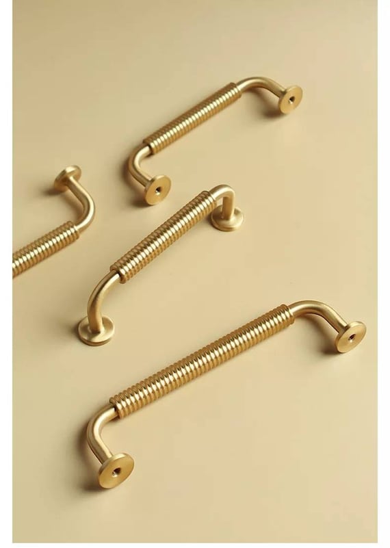 Gold Vintage Style Curved Handle With Ridged Grip Brushed Metal Finish  Classic Shaped Cabinet Handles Drawer Pull Furniture Hardware 