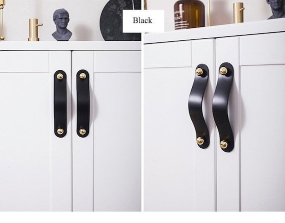 Leather loop and gold brass ball drawer pull/leather and brass cabinet handle in 7 different colours/leather furniture hardware/DIY handle