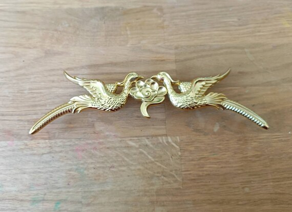 Gold brass phoenix and cloud cabinet pull/Gold bird and cloud design drawer handle/Brass birds and cloud door handle/Long tail birds handle